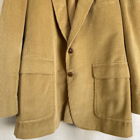 Vintage Levi Strauss Tan Khaki Two Button Corduroy Blazer Jacket Elbow Patch 44R - Picture 2 of 9